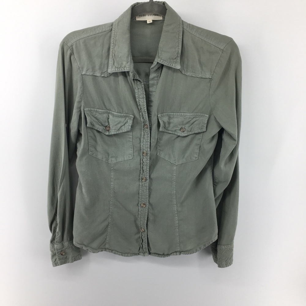 Anthropologie Side Stitch Sage Green Shirt